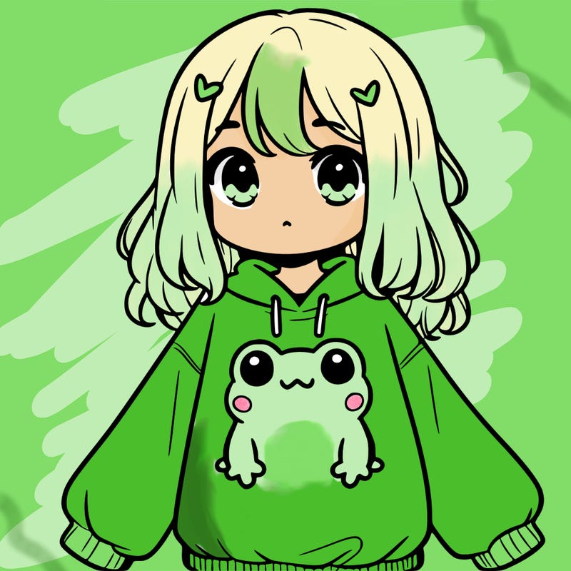 girl wearing frogging sweatshirt