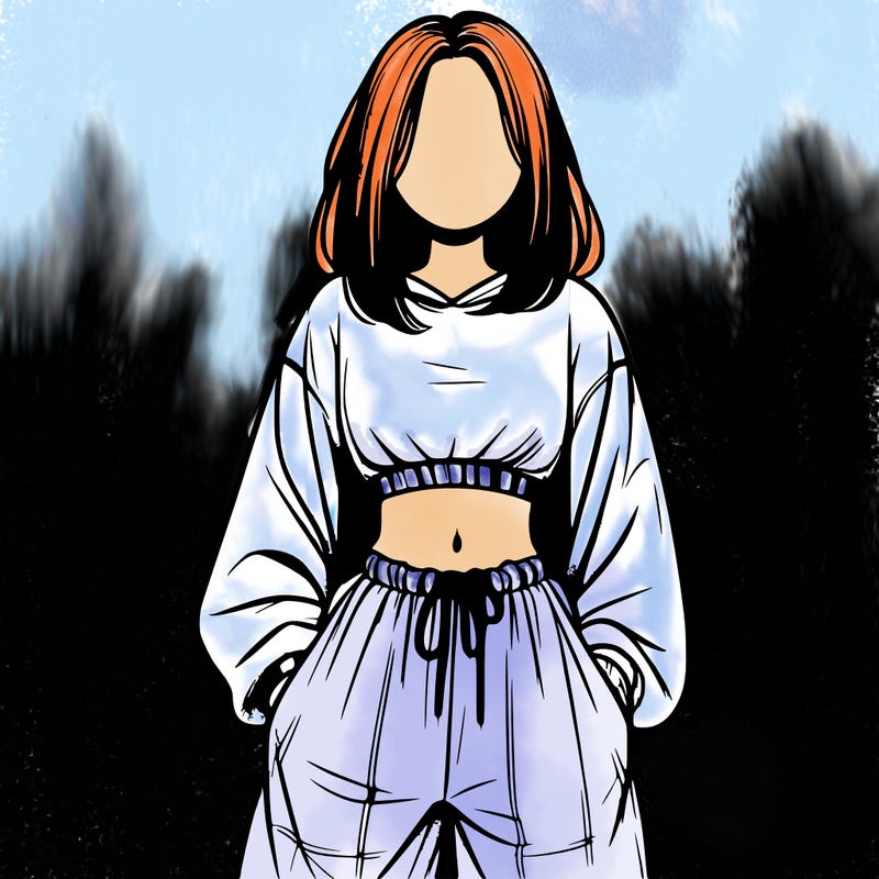 realistic girl faceless with baggy pants and a crop top