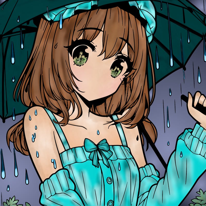 pretty anime girl in the rain