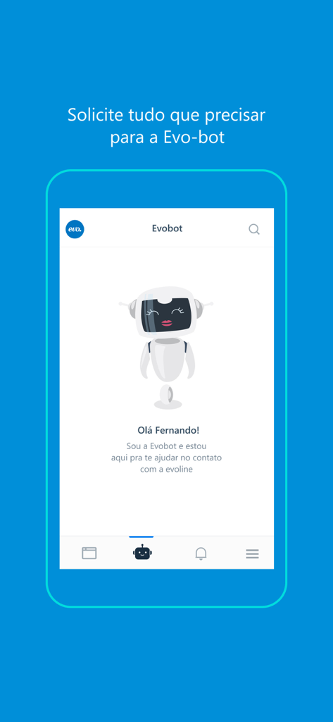 Evonline Marketing Digital - Interface de chatbot chamada Evobot dentro do portal do cliente Evonline Marketing Digital