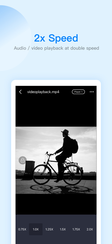 Interface do ES File Explorer mostrando a reprodução de vídeo com opções de velocidade dupla