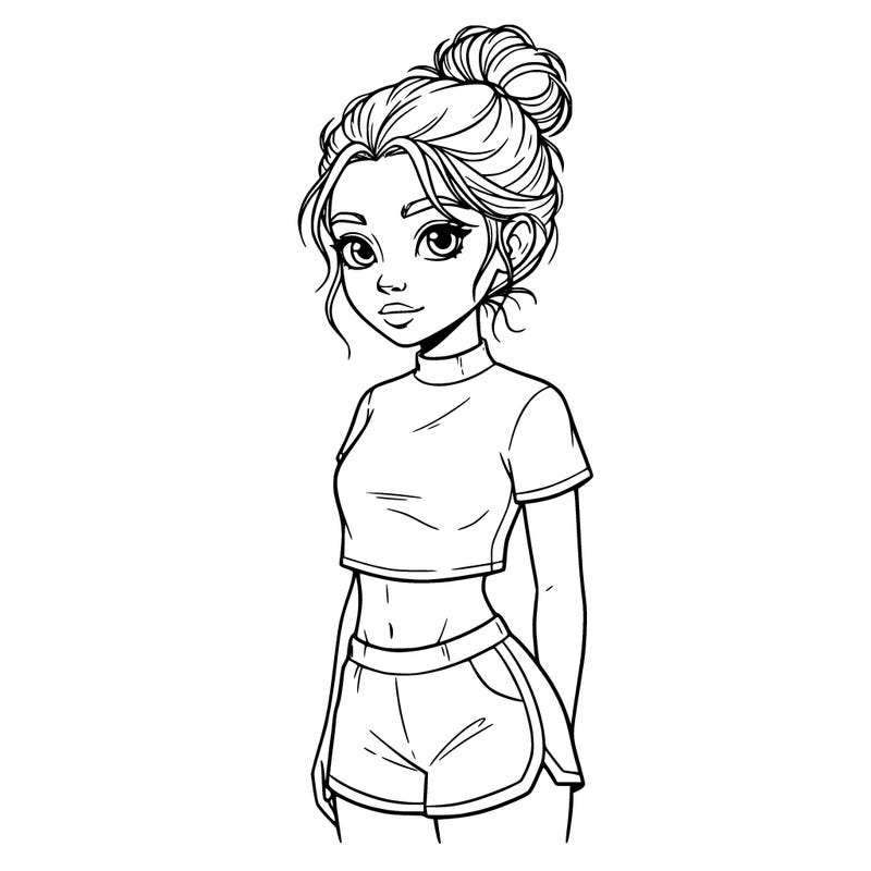 cute teen girl with high top shirt and shorts