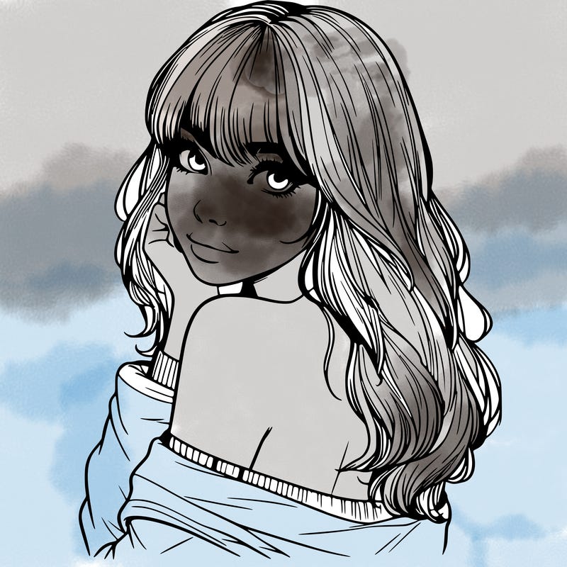 realistic girl with bangs looking over her shoulder