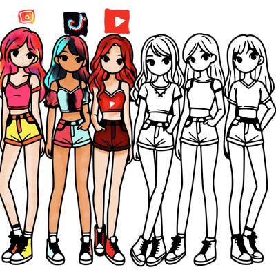 a group of girls wearing crop tops and shorts