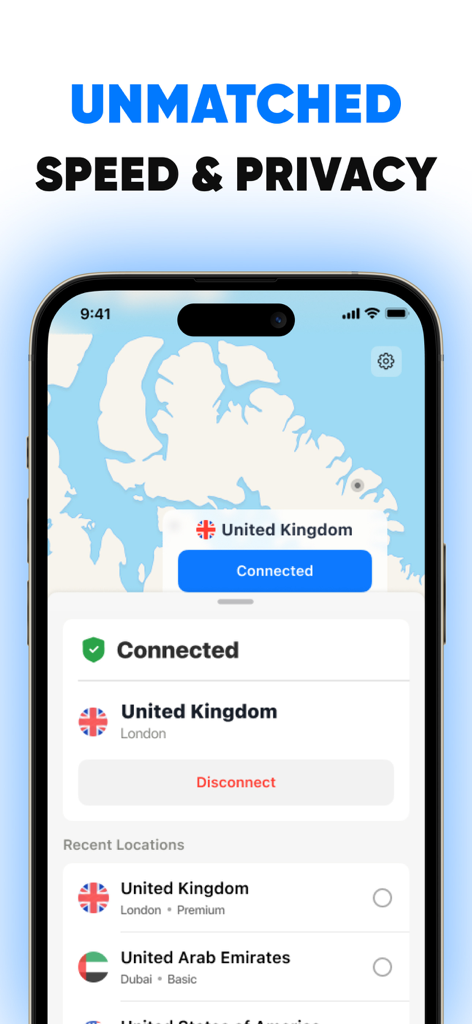 Stark VPN : Super Unlimited - Stark VPN interface showing a successful connection to a United Kingdom server