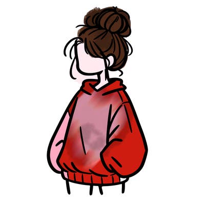 girl with baggy sweatshirt and messy bun