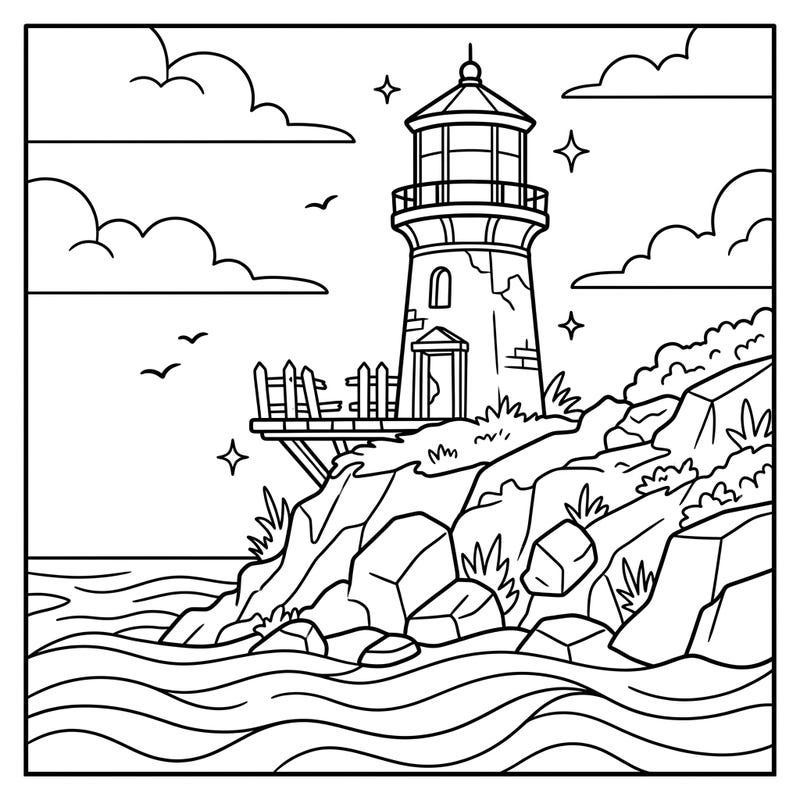 Step into a coastal adventure with this captivating abandoned lighthouse coloring page, perfect for young artists. Designed for kids aged 4-8, it features clear outlines and fun details for hours of creative enjoyment.