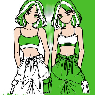 two girls with crop top with baggy pants