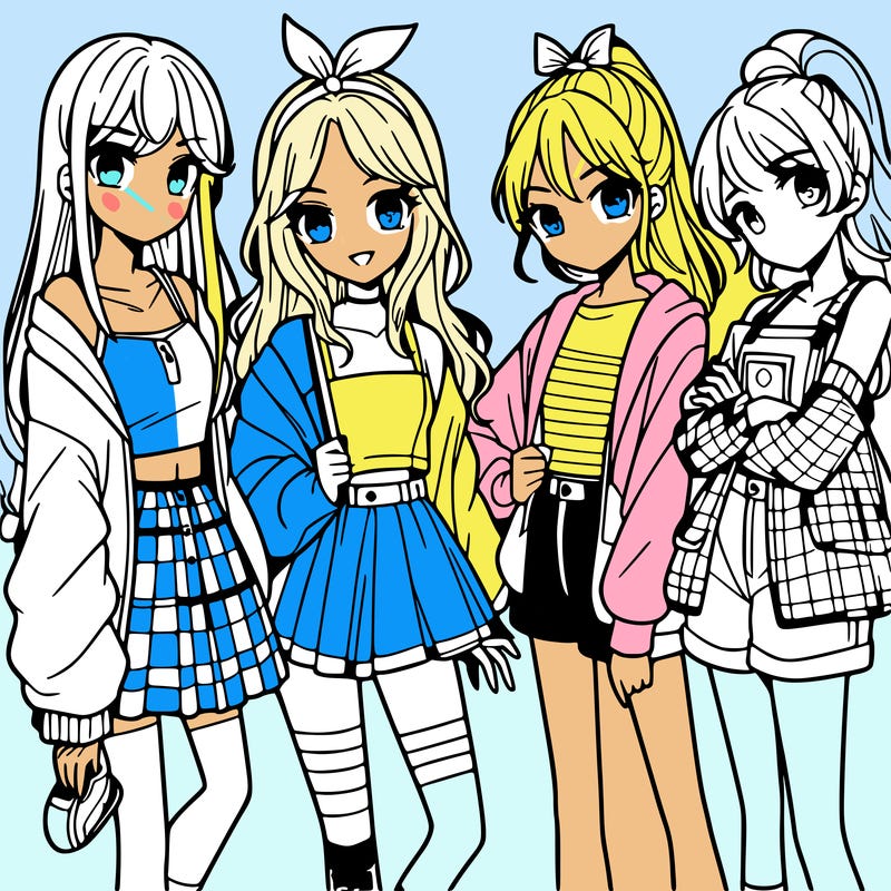 teen manga girls group of 4