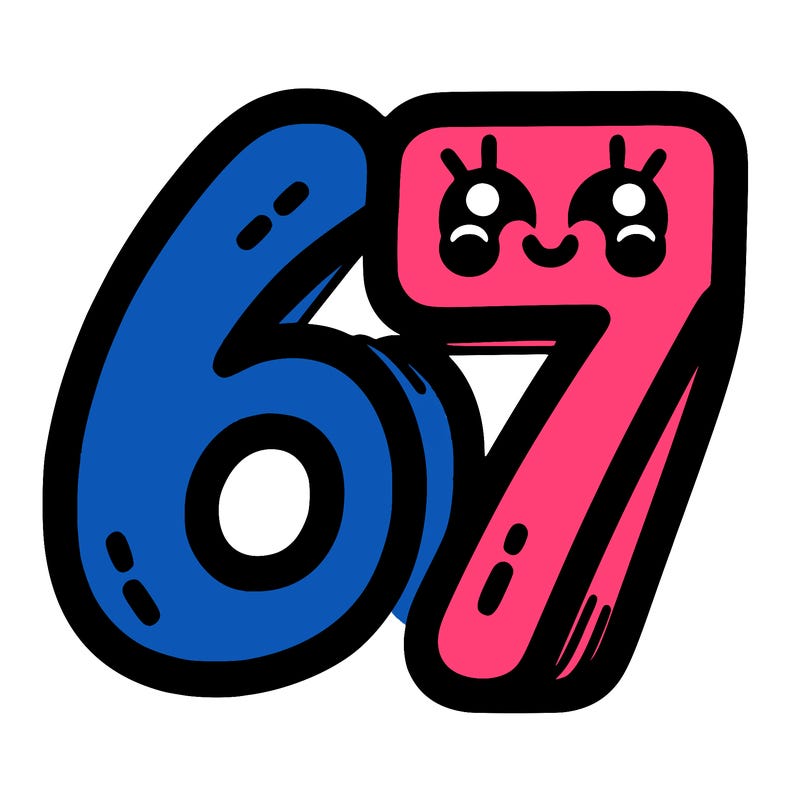 the numbers 67