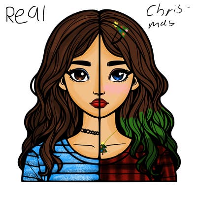 realistic girl split 2 side