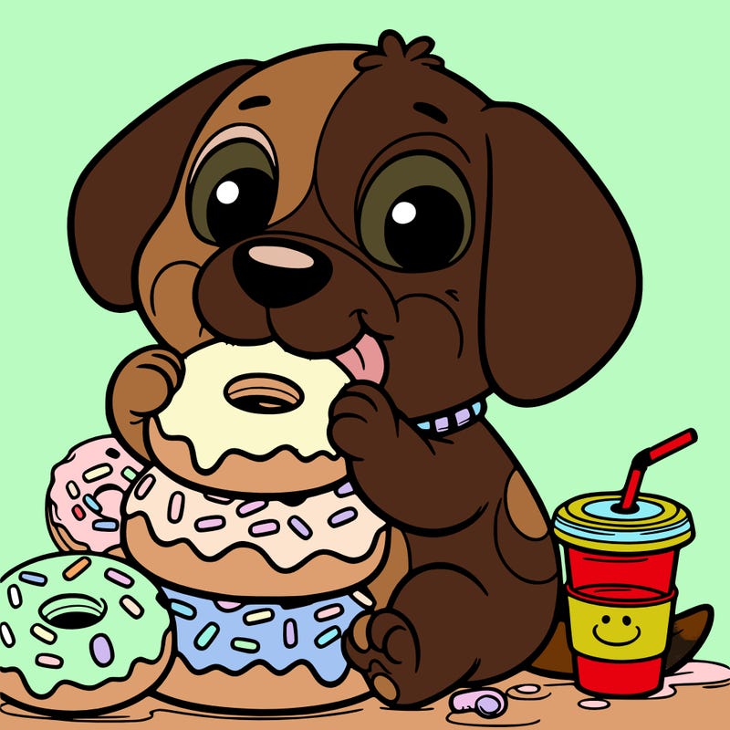 dog eating doughnuts