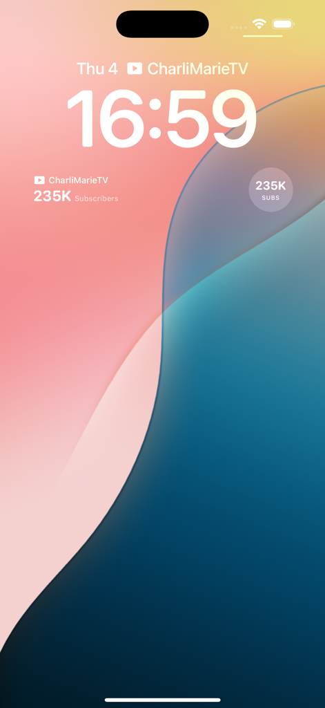 Sub Count - iPhone-Sperrbildschirm, der Abonnentenzahl-Widgets mit YouTube-Abonnentenstatistiken für einen Creator anzeigt