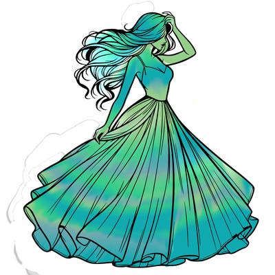 realistic woman with dress flowing in the wind
