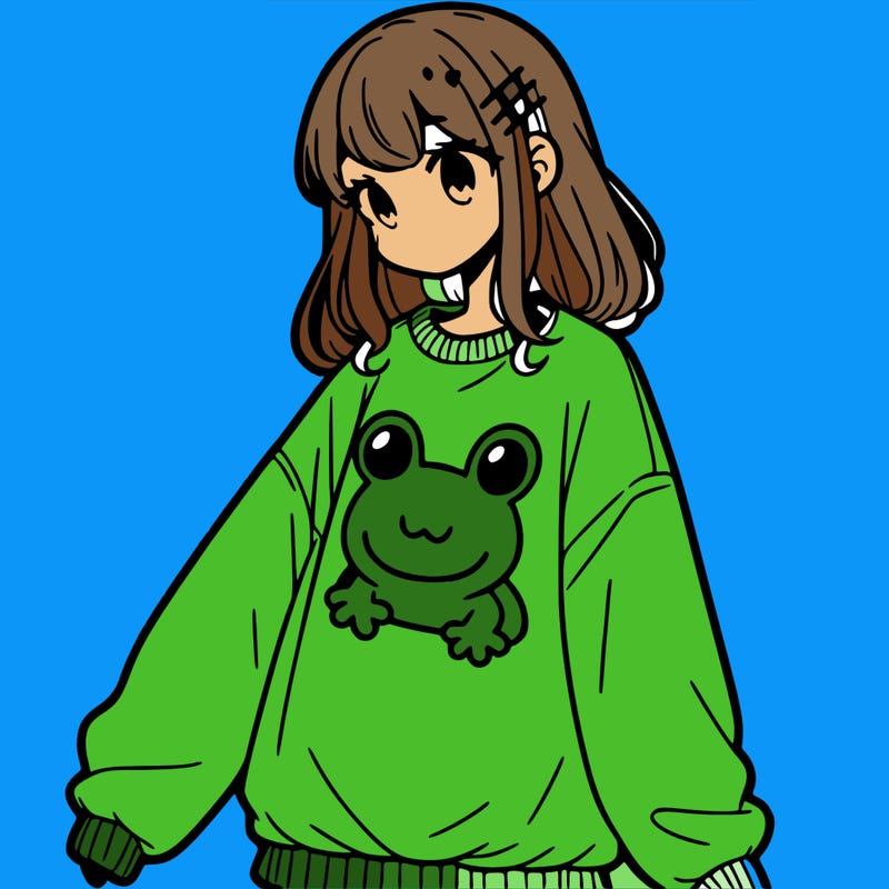 girl wearing frogging sweatshirt