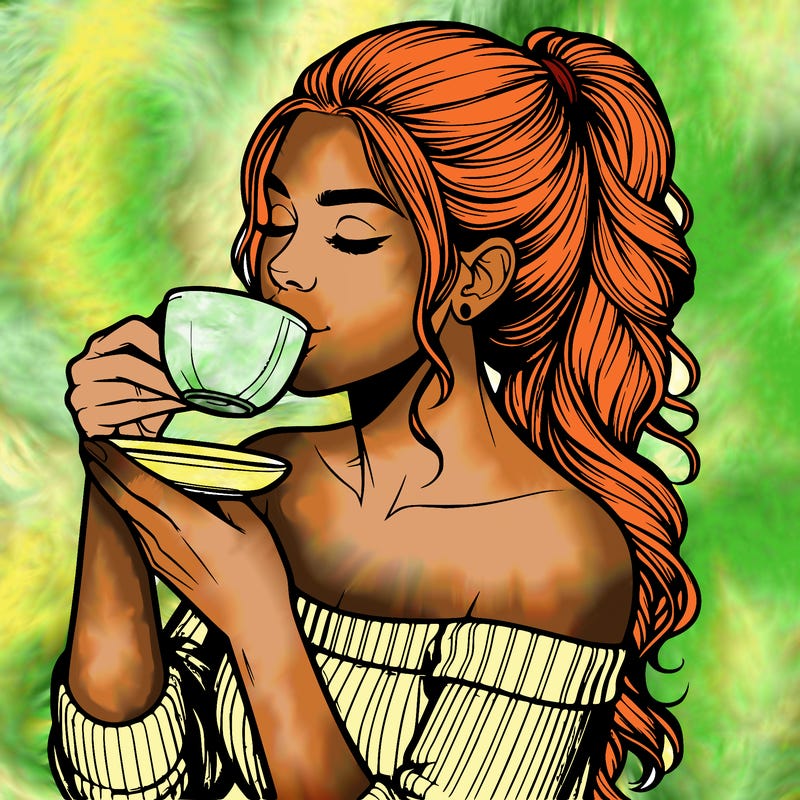 realistic woman drinking tea