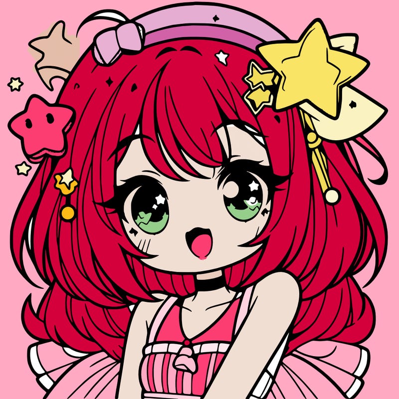 cute anime girl with star accessories