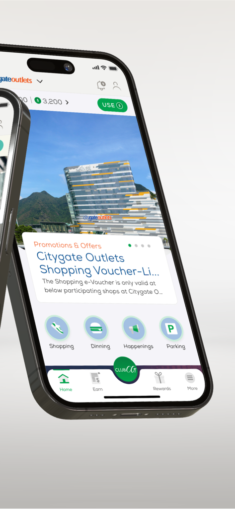 TAIKOO+ - TAIKOO+ mobile app interface showing Citygate Outlets shopping vouchers and loyalty rewards features