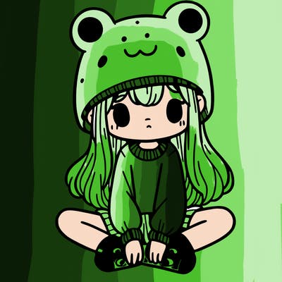 a girl wearing a frog hat and some frog socks