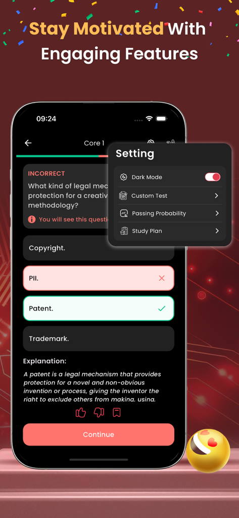 CompTIA ITF+ Practice Test - CompTIA ITF Practice Test app interface showing a practice question with incorrect answer feedback and a detailed explanation in dark mode.