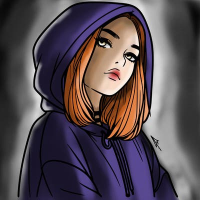 a realistic girl in a hoodie