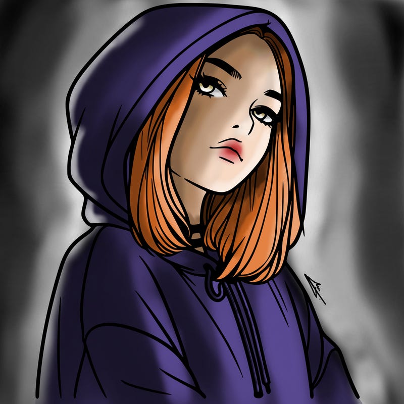 a realistic girl in a hoodie