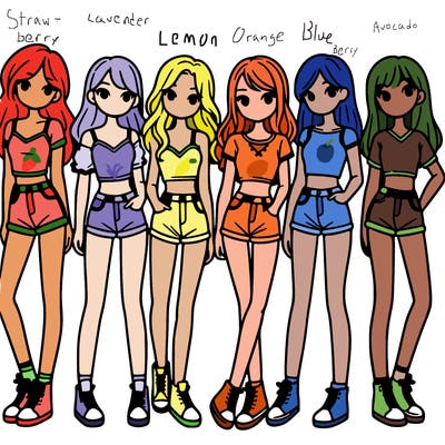 a group of girls wearing crop tops and shorts