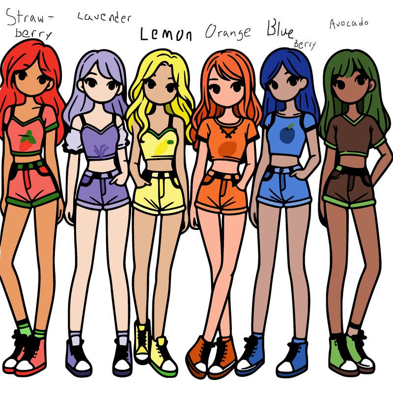 a group of girls wearing crop tops and shorts