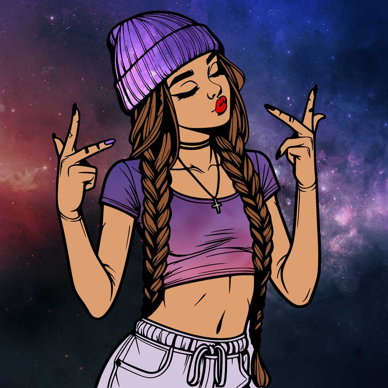 realistic teenage girl with braids and a beanie and crop top doing 🫶🏼