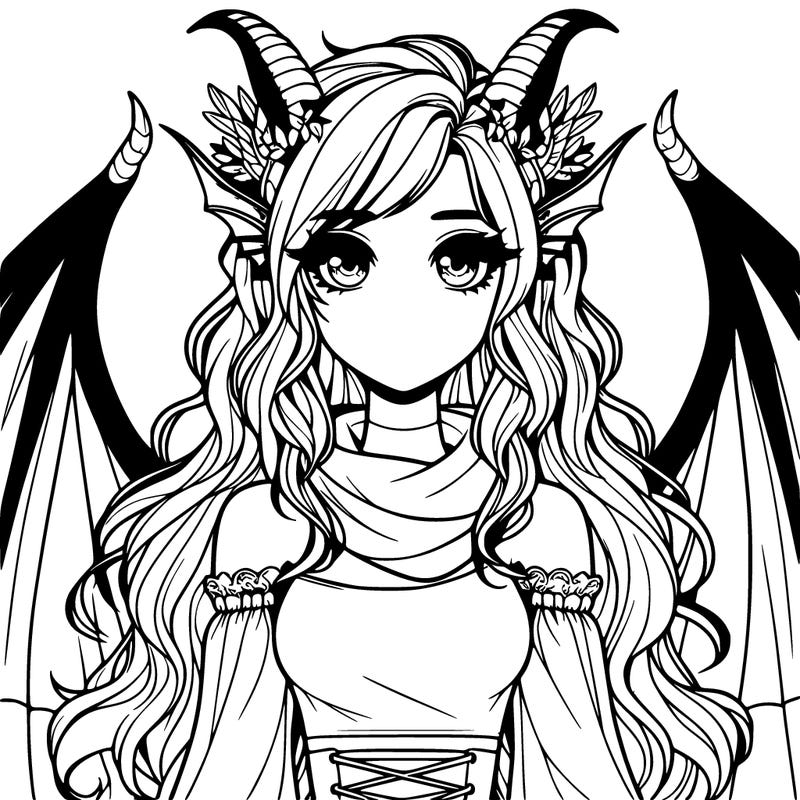 realistic girl with dragon wings horns and a tail