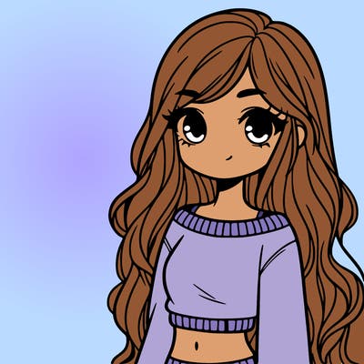 girl with long hair and a crop top with a sweater