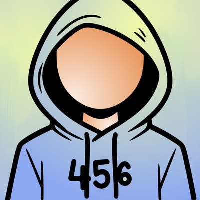 a person with non face waering a hoodie with a 456 symbol