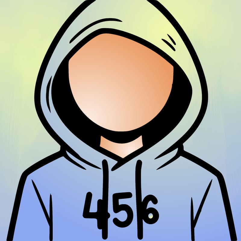 a person with non face waering a hoodie with a 456 symbol