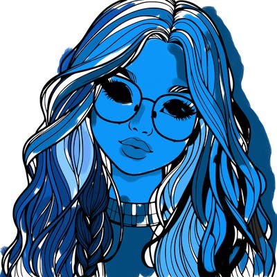 girl with long hair and freckles and glasses realistic