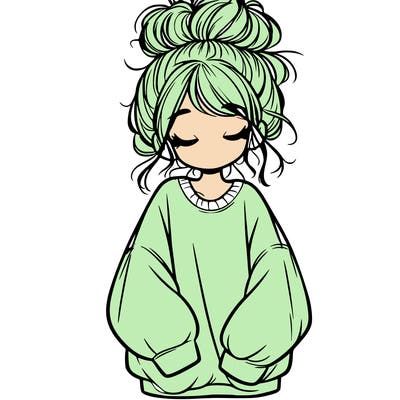 girl with baggy sweatshirt and messy bun