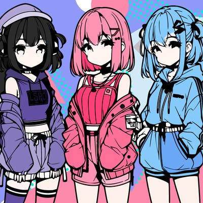 anime girls in streetwear outfits