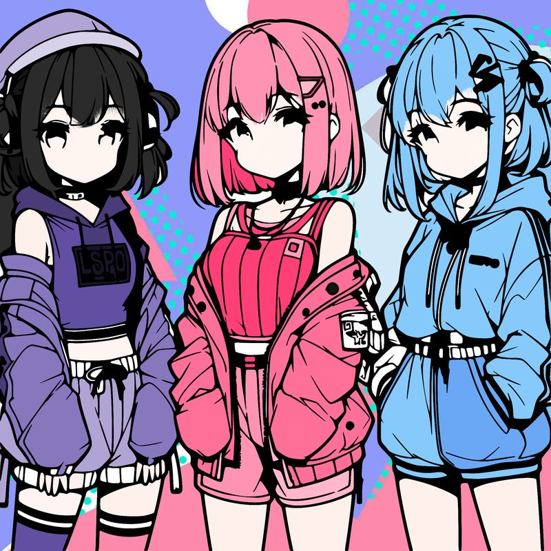 anime girls in streetwear outfits