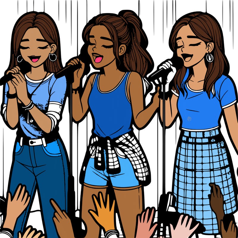 2 realistic teenage girls singing on stage