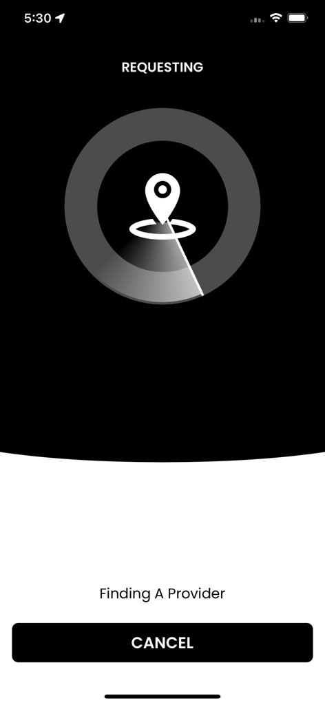 Capture Pro App - Capture Proアプリの画面、近くのプロのコンテンツクリエイタープロバイダーを検索するレーダーアニメーションが表示されています