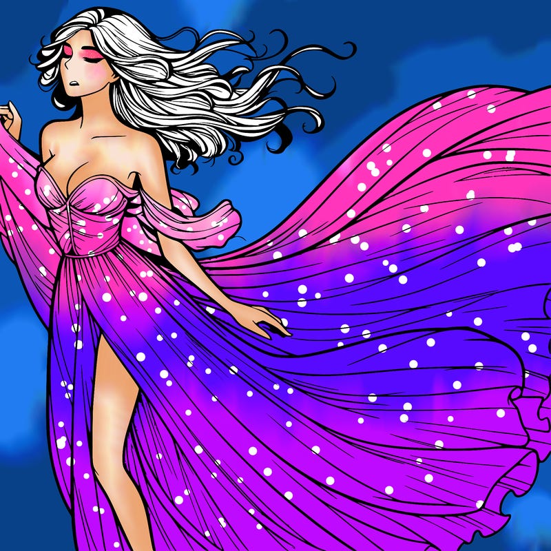 realistic woman in dress flowing the the wind