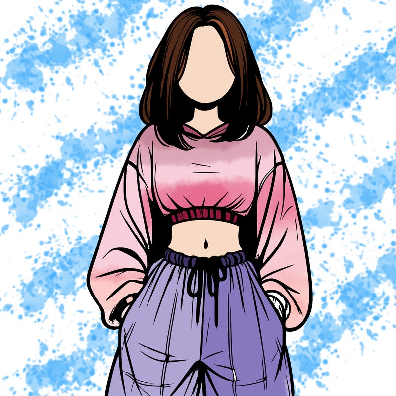 realistic girl faceless with baggy pants and a crop top