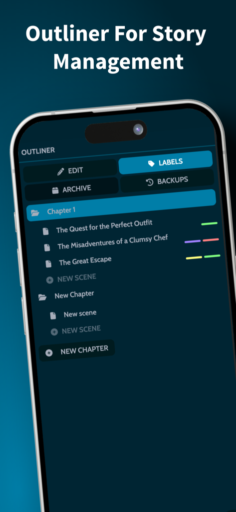 MyStory.today outliner showing chapter and scene organization for writers