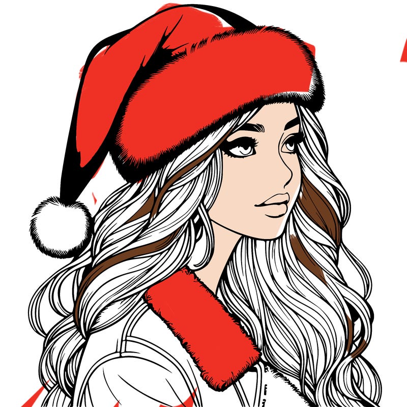 realistic girl in santa hat