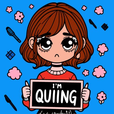 a girl holding a sign saying i'm quitting
