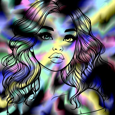 realistic girl with wavy hair and lips