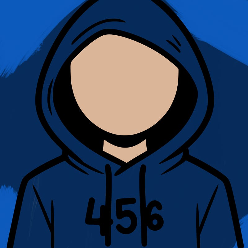 a person with non face waering a hoodie with a 456 symbol