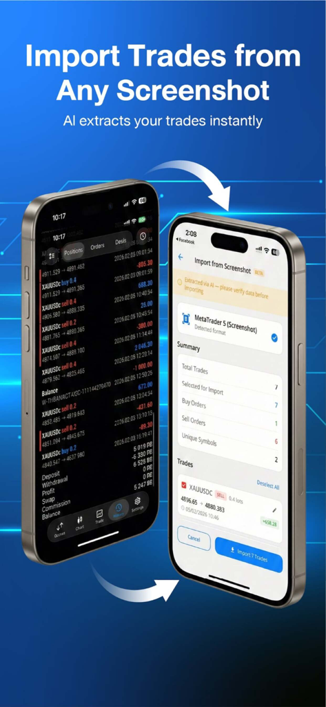 Trade Buddy - Trading Journal - Trade Buddy mobile app feature for importing trades from screenshots using AI