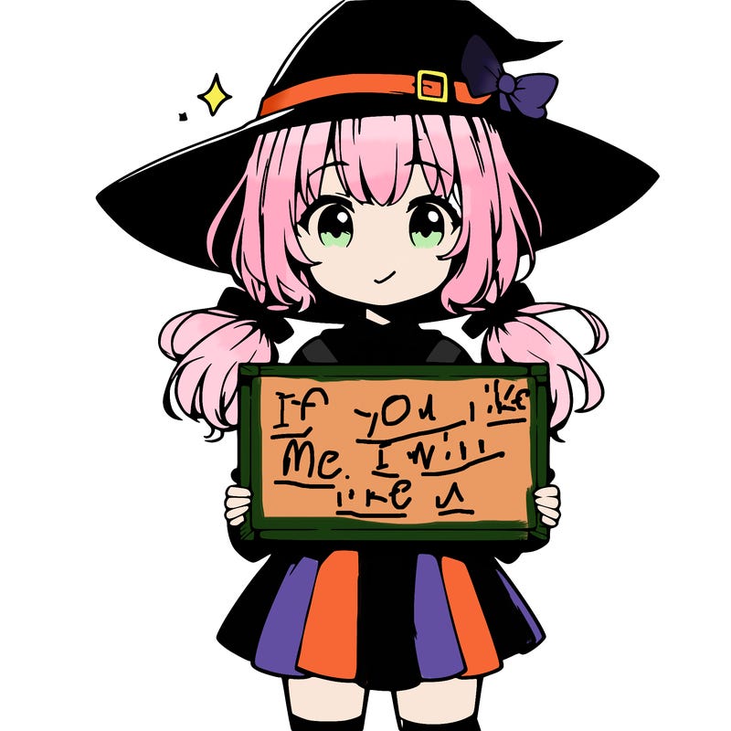 a cute anime witch girl holding a blank sign
