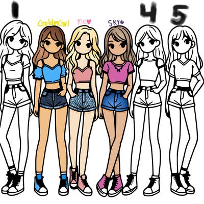 a group of girls wearing crop tops and shorts