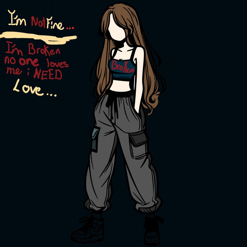 girl in baggy pants crop top and long hair